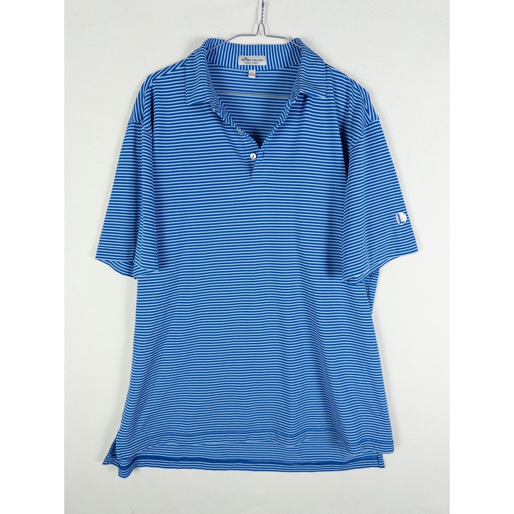 Peter Millar Summer Comfort Striped Golf Polo Shirt Mens L Blue White Country Cl
